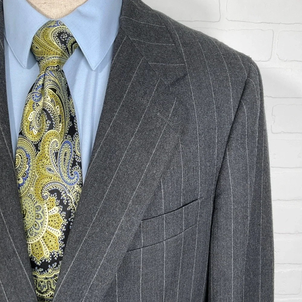 Brooks Brothers Blazer 42R Gray Pinstripe Classic Career Two Button Wool USA VTG
